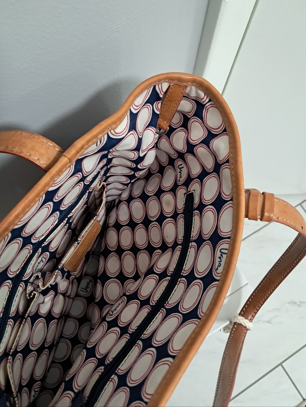 Rare Classic Brighton Vera Neumann Nautical Navy Tote w/ Red & White Fish EUC - Picture 13 of 15